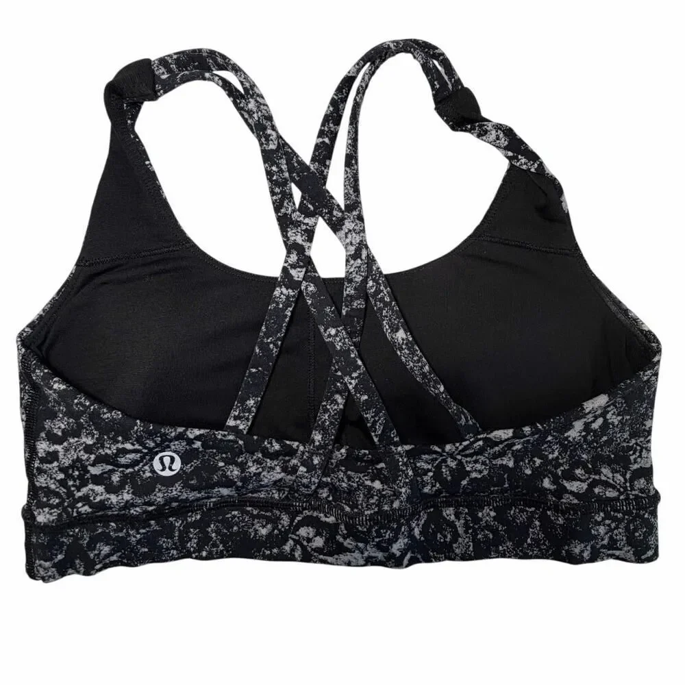 Lululemon Energy Bra Size 6 Medium Support Black White Print Sports Bra